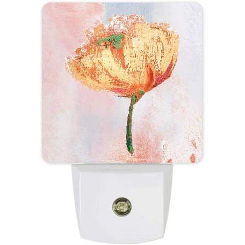 Veilleuse Led Enfichable Abstraite Fleur De Pavot Orange Peinture A L'huile Capteur De Mouvement Du Crepuscule A L'aube Lampe De Nuit Pour Chambre A Coucher Cuisine Couloir Escaliers