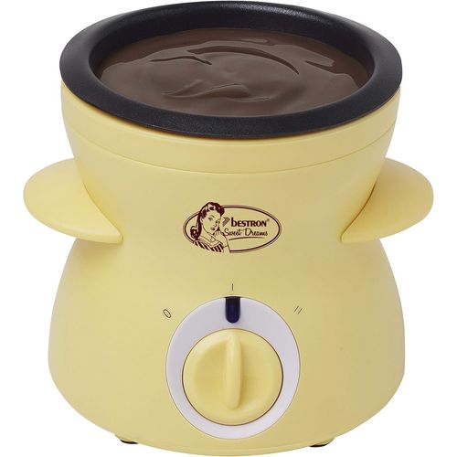 KYAOAYO-Fondue Au Chocolat Pour 2 Personnes, Appareil A Fondue Au Chocolat Avec Y Compris 10 Brochettes, 10 Fourchettes Et 1X Spatule, Mini-Fondue, 25 Watts, Couleur Jaune