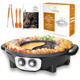 KYAOAYO-Hot Pot Electrique Appareil Fondue Chino Et Barbecue Cor¿¿en ¿¿lectrique De Table 220V 2200W 2 In 1 Hotpot Wok Bbq Grill D'Int¿¿rieur Sans Fum¿¿e Pour 2 ¿¿ 8 Personnes