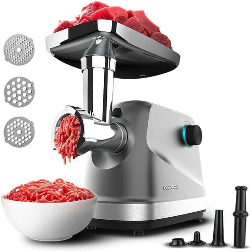 KYAOAYO-Hachoir A Viande Electrique Crusher 1400 Steel. Hachoir Electrique,1360 W Pour Hacher Jusqu'¿¿ 1,5 Kg De Viande/Min,3 Plaques De Coupe,Inox, S¿¿curit¿¿, Vitesse R¿¿glable Et Entretien Facile