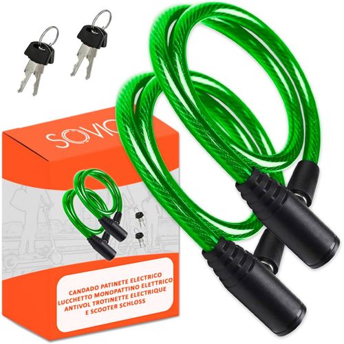 Kyaoayo-Antivol Trotinette Electrique Double Securite 2 Pieces Cable En Acier Resistant 60 Cm Serrure A Cle Avancee Sur Robuste Pratique Facile A Ranger Vert