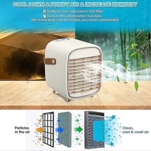 Climatiseur portable, refroidisseur d'air à 3 vitesses, ventilateur de refroidissement avec fonction de pulvérisation d'atomisation, mini climatiseur pour bureau, chambre, cuisine, etc.