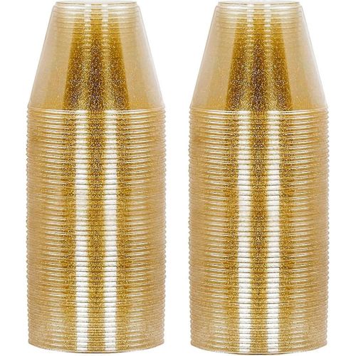 Gobelets En Plastique Pailletés, Gobelets Jetables À Paillettes Dorées, 25 Cl, 100 Pa, Gobelets En Plastique Transparent, Gobelets À L'ancienne, Verres À Vin Recyclables Pour Fêtes Élégantes, 80