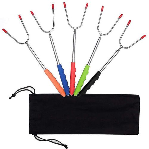 Fourchettes télescopiques pour barbecue à guimauves, fourchettes pour barbecue à saucisses et hot-dogs, en acier inoxydable, avec houblonnière pour un feu de camp sécuritaire, 2582