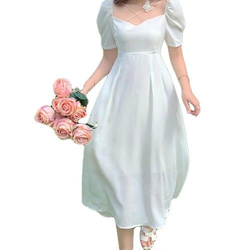 Robe Courte Décontractée À Col Carré Et Manches Longues Bouffantes Pour Femme