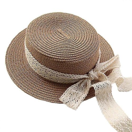 Tour De Tête 48-51 Cm Chapeau Haut-De-Forme Pour Enfant Chapeau De Paille En Dentelle Avec Dessus Plat Chapeau De Paille Chapeau De Soleil Pour Enfant Été