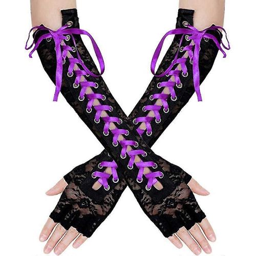 Gants Longs En Dentelle Pour Soirée Costumée, Manchettes À Lacets, Accessoire De Déguisement