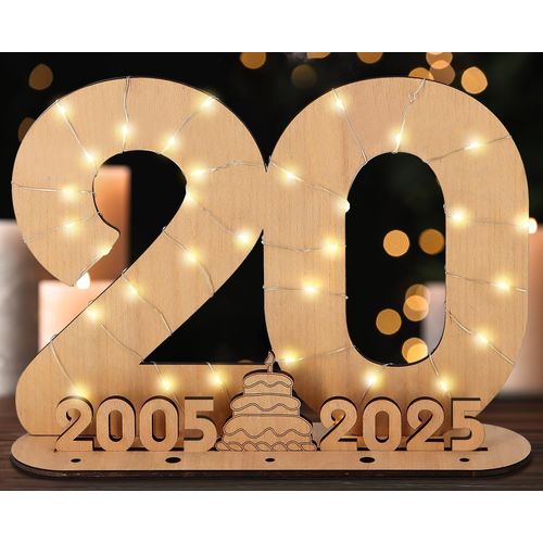 ERSHI-2025 Livre d'or en Bois pour Femmes et Hommes - Numéro 20 Cadeau en Argent - Cadeau de 20e Anniversaire avec LED Lumières - [5708]