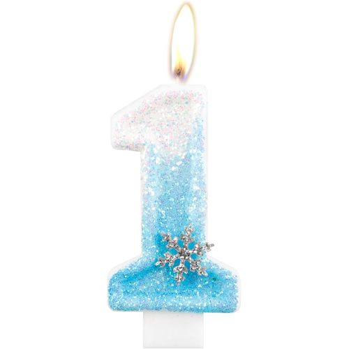 Ershi-Bougies D'anniversaire La Reine Des Neiges À Paillettes Pour Filles - Numéro 1 - Bleu Et Blanc - Décoration De Gâteau D'anni[13333]