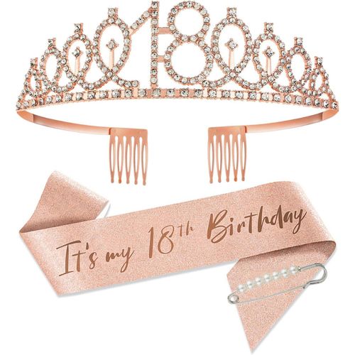 Ershi-Anniversaire Femme Couronne Or Rose Tiara Et Écharpe De Décoration Pour Birthday Decorations[14851]