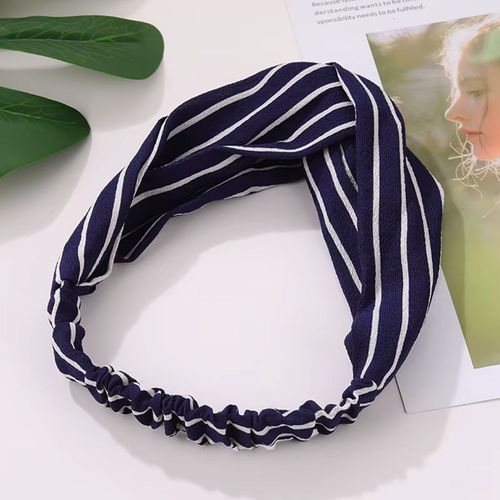 Bandeau Torsadé Pour Cheveux En Tissu Voile À Rayures Vintage Bleu Marine