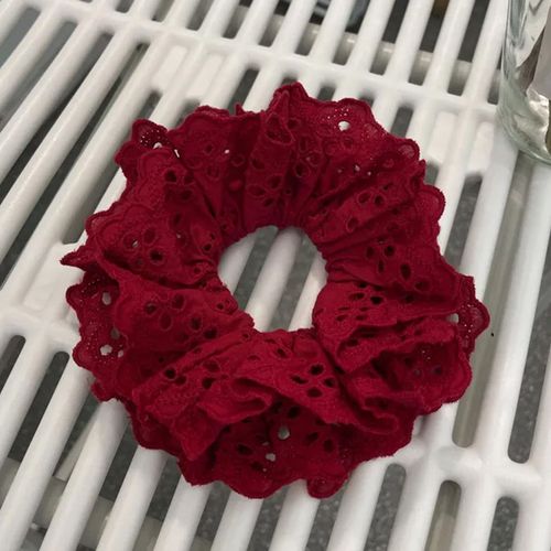 Chouchou Classique Pour Cheveux En Tissu Brodé Vintage Bordeaux