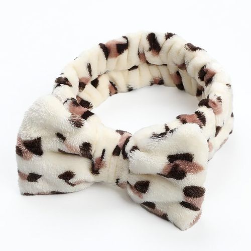 Bandeau Spa Pour Cheveux En Fourrure Polaire Imprimé Léopard Beige