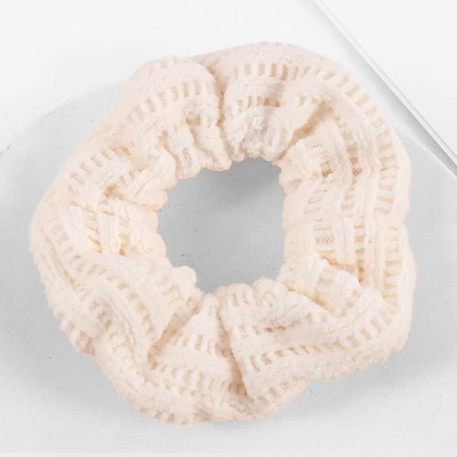Chouchou Classique Pour Cheveux En Velours Tricoté Rétro Blanc