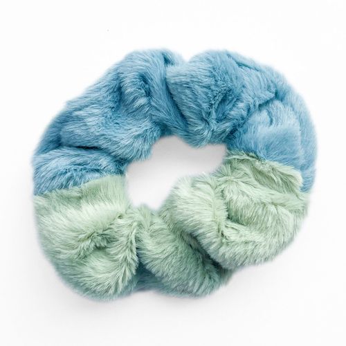 Chouchou Pelucheux Pour Cheveux En Minky Fluffy Duo Cosy Bleu Et Vert
