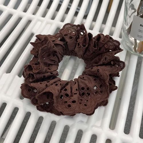 Chouchou Classique Pour Cheveux En Tissu Brodé Vintage Marron