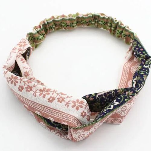 Bandeau Torsadé Pour Cheveux Casual En Voile Épais Fleuri Bohème Rose