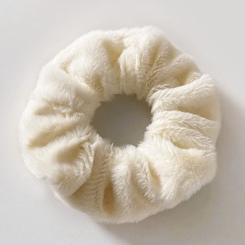 Chouchou Pelucheux Pour Cheveux En Minky Fluffy Délicat Beige