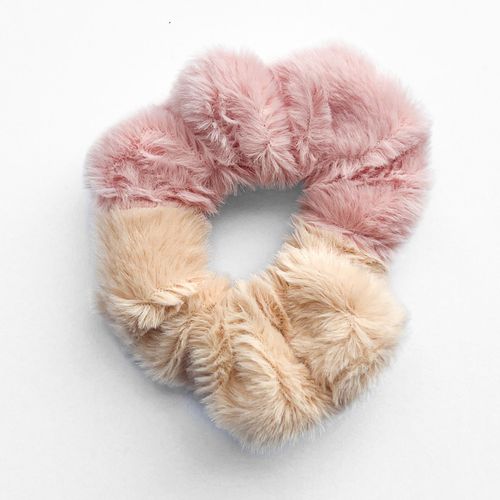 Chouchou Pelucheux Pour Cheveux En Minky Fluffy Duo Cosy Rose Et Marron