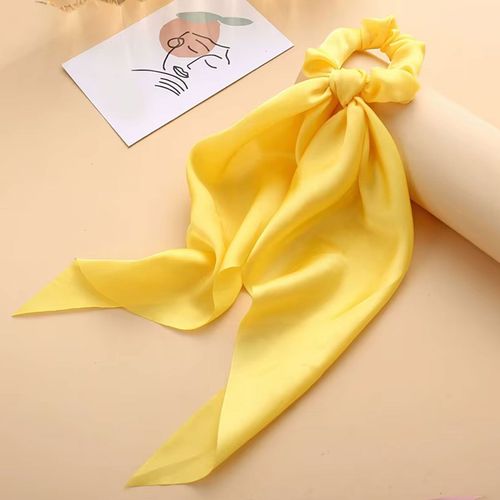 Chouchou Foulard Long Pour Cheveux En Satin À Double N?ud Volant Jaune