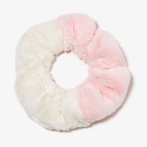 Chouchou Pelucheux Pour Cheveux En Minky Fluffy Duo Cosy Rose Et Blanc