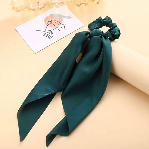 Chouchou Foulard Long Pour Cheveux En Satin À Double N?ud Volant Vert Emeraude