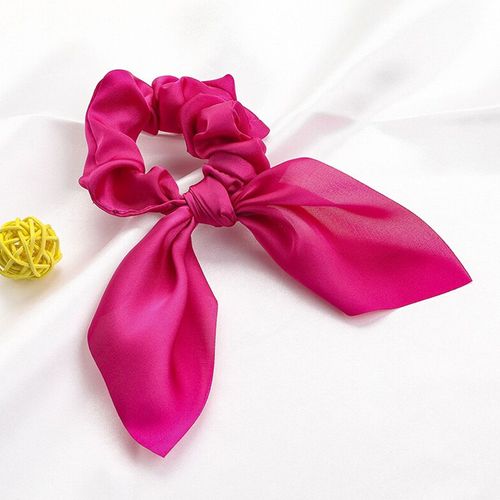 Chouchou Foulard Long Pour Cheveux En Satin À Double N?ud Volant Fuchsia