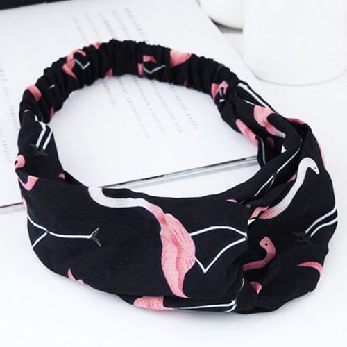 Bandeau Torsadé Pour Cheveux En Satin Imprimé Flamant Rose Tropical Noir