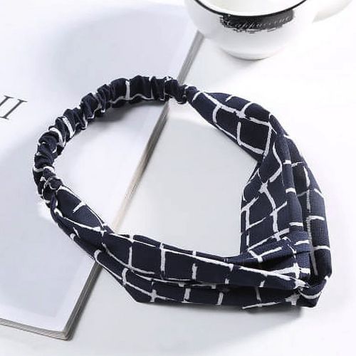 Bandeau Torsadé Pour Cheveux Casual En Tissu Crêpe À Carreaux Rétro Bleu Marine