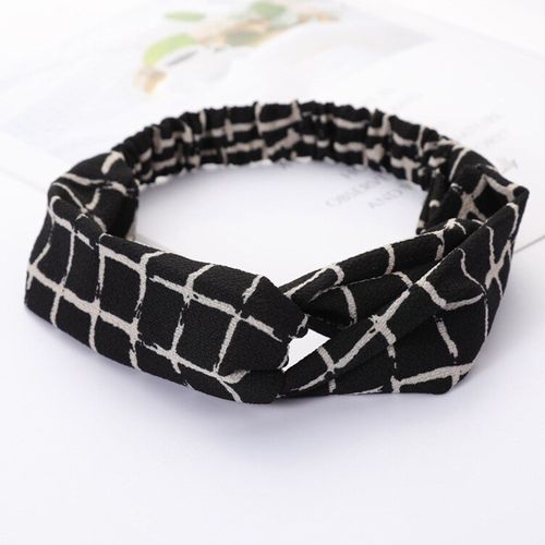 Bandeau Torsadé Pour Cheveux Casual En Tissu Crêpe À Carreaux Rétro Noir