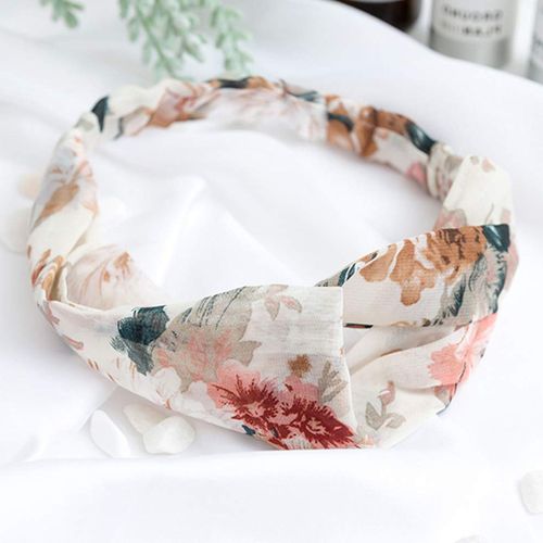 Bandeau Torsadé Pour Cheveux En Satin Fleuri Minimaliste Blanc Et Rose