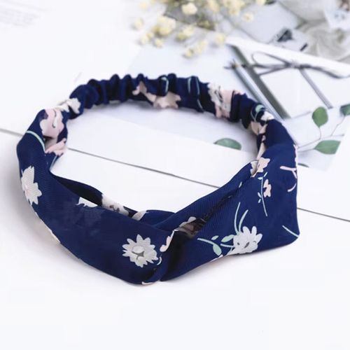 Bandeau Torsadé Pour Cheveux Casual En Satin Fleuri Minimaliste Bleu