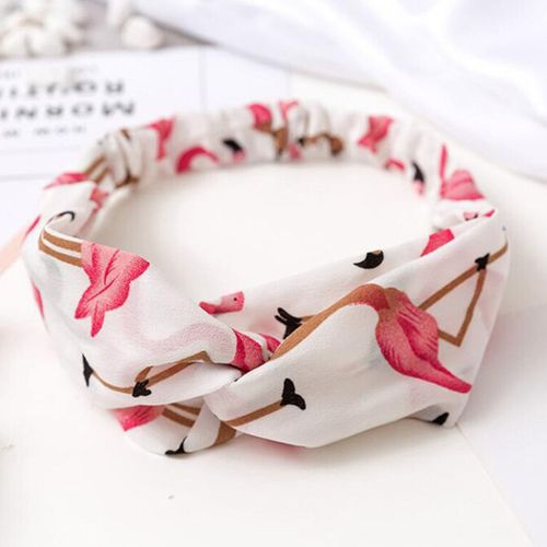 Bandeau Torsadé Pour Cheveux En Satin Imprimé Flamant Rose Tropical Blanc