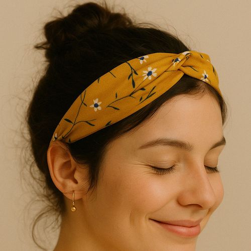 Bandeau Torsadé Pour Cheveux Casual En Satin Fleuri Minimaliste Jaune