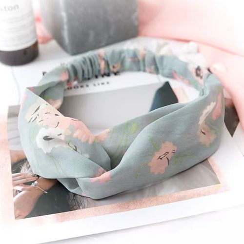 Bandeau Torsadé Pour Cheveux Casual En Satin Fleuri Minimaliste Vert