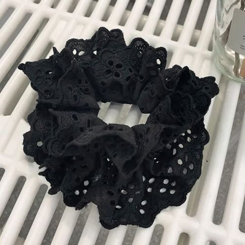 Chouchou Classique Pour Cheveux En Tissu Brodé Vintage Noir