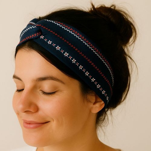 Bandeau Torsadé Pour Cheveux En Tissu Voile À Motif Jacquard Glamour Bleu
