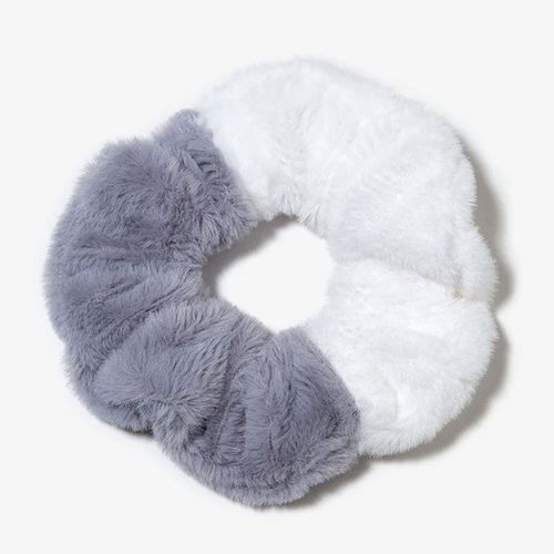 Chouchou Pelucheux Pour Cheveux En Minky Fluffy Duo Cosy Gris Et Blanc