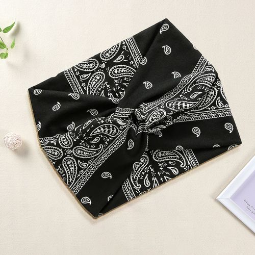 Bandeau Croisé Pour Cheveux En Coton Doux Imprimé Paisley Vintage Noir