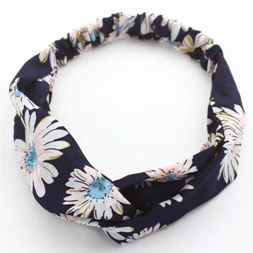 Bandeau Torsadé Pour Cheveux En Satin Fleuri Minimaliste Bleu Foncé