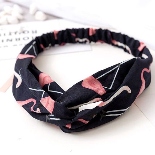 Bandeau Torsadé Pour Cheveux En Satin Imprimé Flamant Rose Tropical Bleu