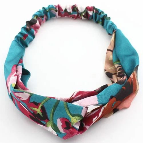 Bandeau Torsadé Pour Cheveux En Satin Fleuri Minimaliste Bleu Clair