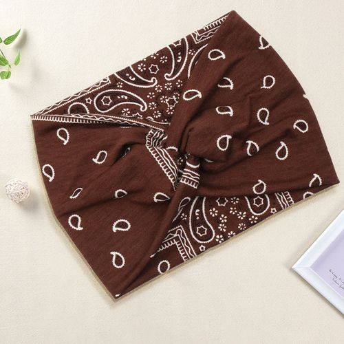 Bandeau Croisé Pour Cheveux En Coton Doux Imprimé Paisley Vintage Marron