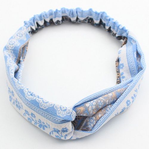 Bandeau Torsadé Pour Cheveux En Voile Épais Fleuri Bohème Bleu Clair