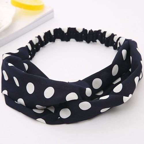 Bandeau Torsadé Pour Cheveux Casual En Tissu Voile À Pois Vintage Bleu Foncé