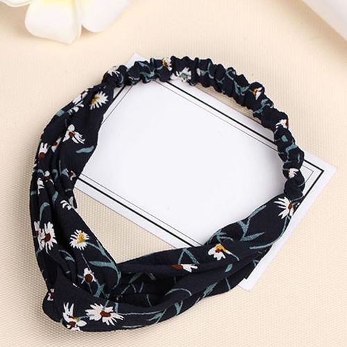 Bandeau Torsadé Pour Cheveux Casual En Satin Fleuri Minimaliste Bleu Nuit