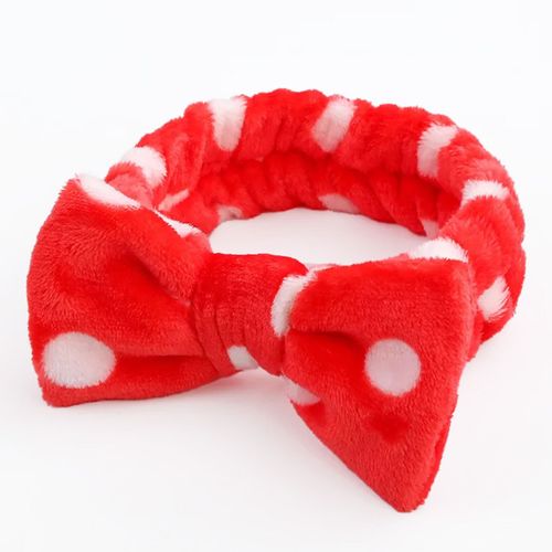 Bandeau Spa Pour Cheveux En Fourrure Polaire À Pois Pelucheux Rouge