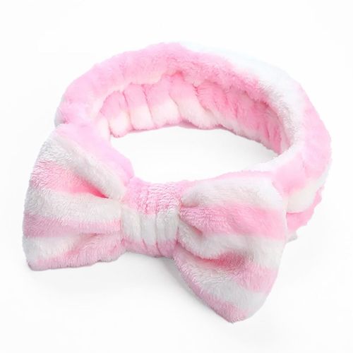 Bandeau Spa Pour Cheveux En Fourrure Polaire À Rayures Douillet Rose Et Blanc