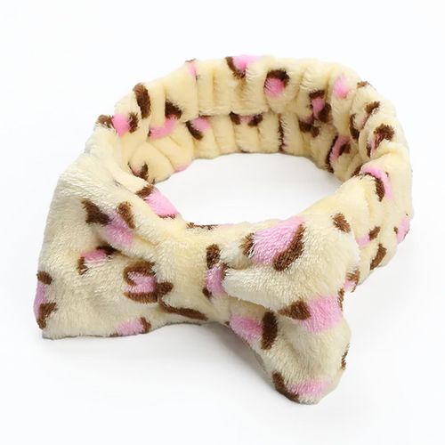 Bandeau Spa Pour Cheveux En Fourrure Polaire Imprimé Léopard Beige Et Rose