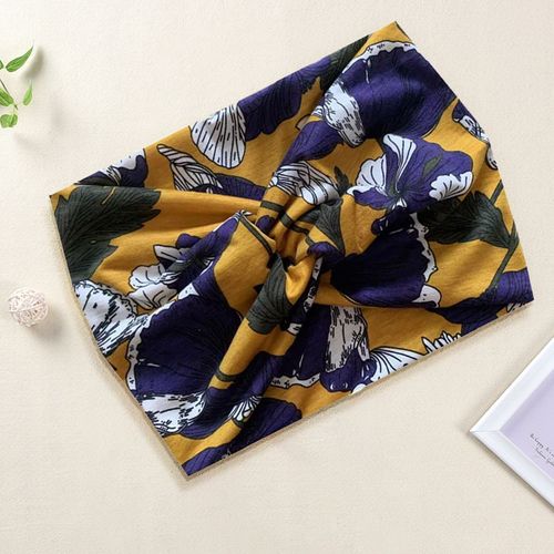 Bandeau Croisé Pour Cheveux En Coton Doux Fleuri Et Feuillages Jaune